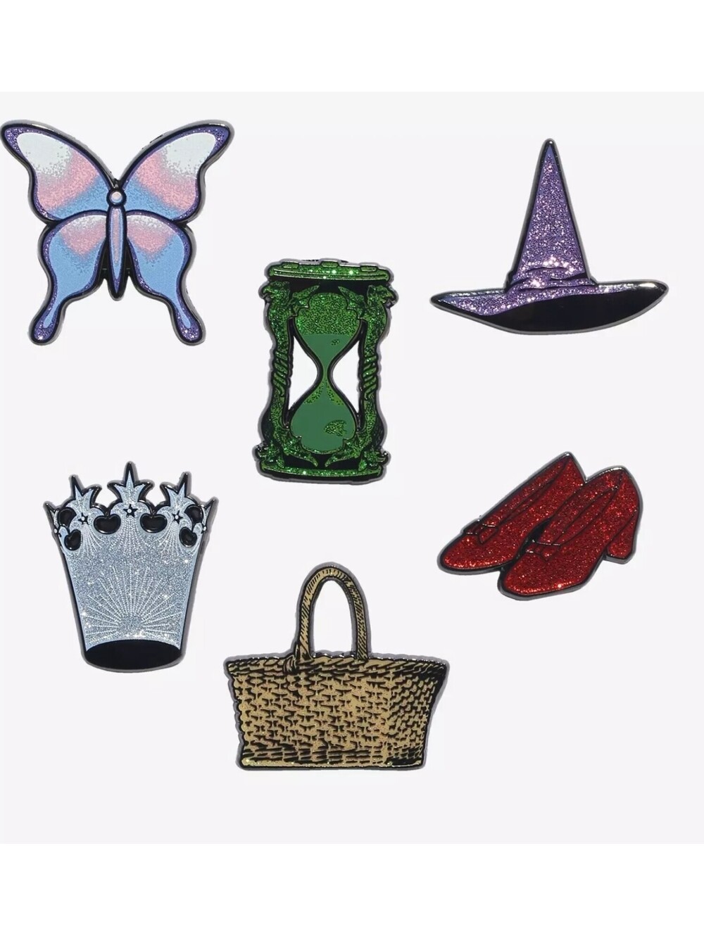 Wizard of Oz Themed Enamel Pins - Butterfly, Hat, Shoes, Crown, Basket